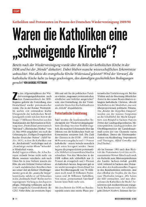 Titelseite Herder Korrespondenz Dossier: Kirche in der DDR 