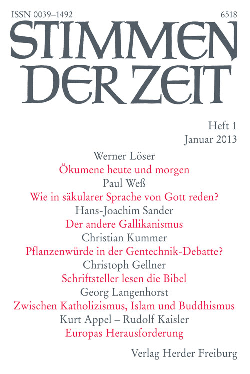Titelseite Stimmen der Zeit. Die Zeitschrift für christliche Kultur 138 (2013) Heft 1